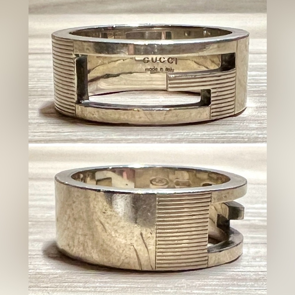 Vintage Designer Gucci Sterling Silver “G” Cutout Band Ring, Size 7